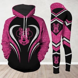 Minnie Mouse Glitter Faux Hoodie And Leggings, Disney Minnie Shirt, Cartoon Hoodie, Disneyland Shirt, Disneyworld Gifts For Her Women