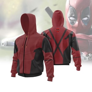 Halloween Deadpool Hoodie, Deadpool Zip Hoodie, Deadpool Shirt, Deadpool Cosplay Costume, Deadpool 3 Shirt, Superhero Movie Shirt