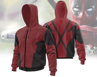 Halloween Deadpool Hoodie, Deadpool Zip Hoodie, Deadpool Shirt, Deadpool Cosplay Costume, Deadpool 3 Shirt, Superhero Movie Shirt