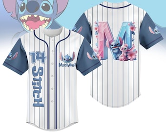 Custom Stitch And Angel Striped Baseball Jersey Shirt, Lilo And Stitch Baseball Shirt, Disney Movie Jersey Shirt, Disney Family Shirts
