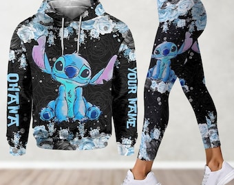 Sudadera y leggings de Stitch personalizados, camiseta de Ohana significa familia, sudadera con capucha de Lilo y Stitch, sudadera con capucha de la película Disney, regalo personalizado para ella y él