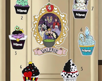 Imán personalizado de villanos de Disney para cumpleaños, imanes personalizados de Úrsula, la Reina Malvada y Cruella, recuerdo de fiesta de Disney, imán para nevera, decoración para cruceros