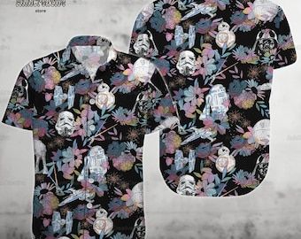Disney Star Wars Flower Button Shirt, Stormtrooper R2D2 BB8 Spaceship Hawaiian Shirt, Movie Summer Beach Shirt, Aloha Vacation Shirt
