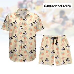 Mickey Mouse Button Shirt And Shorts, Disney Movie Cartoon Hawaiian Shirt, Beach Shorts, Disneyland Summer Tropical Shirt, Disneyworld