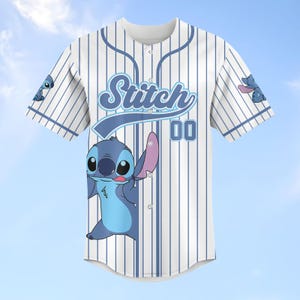 Custom Stitch Striped Baseball Jersey, Disney Lilo And Stitch Baseball Shirt, Disneyland Jersey, Disneyworld Shirt, Magic Kingdom Gifts