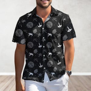 Star Wars Characters Button Shirt, Star Wars Hawaiian Shirt, Movie Spaceship Summer Beach Shirt, Galaxy&#39;s Edge Shirt, Disney Vacation