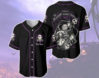 Personalized Jack Skellington Jersey Shirt, Jack Skellington Baseball Jersey, Halloween Baseball Shirt, Disney Movie Shirt, Halloween Gift