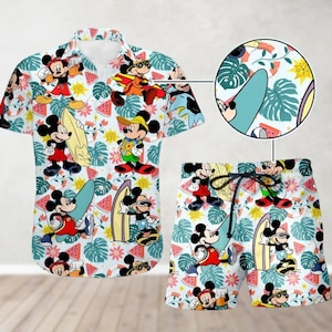 Lustiges Micky Maus Knopf Shirt, Männer Shorts, Disney Cartoon Hawaiihemd, Disneyland Sommer Hawaii Shirt, Disney World Strand Shirt