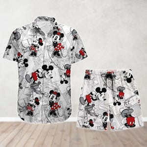 Camisa y pantalones cortos con botones de Mickey y Minnie, camisa hawaiana de pareja de Disney, camisa de Disney World, camisa de Disneyland, Magic Kingdom