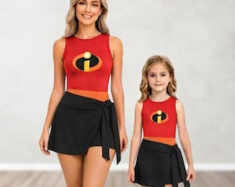 Incredibles Superhero Costume Wrap Skort Dress, Mrs Incredible Tennis Skirt Dress, Incredibles Cosplay Dress, Family Halloween Party