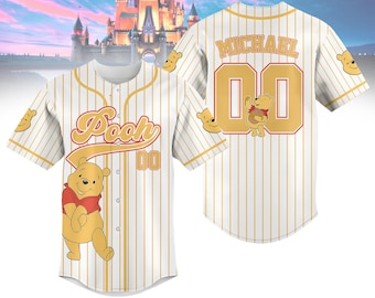 Camiseta de béisbol a rayas de Pooh personalizada, camiseta de béisbol de Winnie The Pooh de Disney, camiseta de Disneyland, camiseta de Disneyworld, regalos de Magic Kingdom