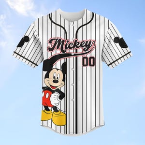Custom Mickey Mouse Striped Baseball Jersey, Disney Mickey Baseball Shirt, Disneyland Jersey, Disneyworld Shirt, Magic Kingdom Gifts