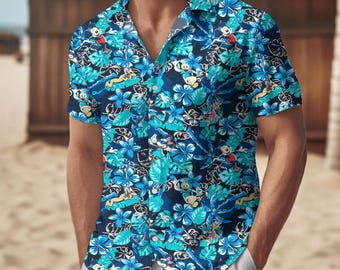 Mickey Mouse Tropical Hawaiian Shirt, Disney Cartoon Beach Shorts, Mickey Button Shirt, Magic Kingdom, Disneyland Trip, Disney World