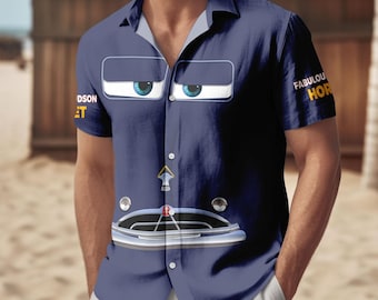 Disney Cars Doc Hudson Button Shirt, Herren Shorts, Lightning McQueen Doc Hudson Hawaii Shirt, BTW Disneyland Cars Land Kostüm Cosplay