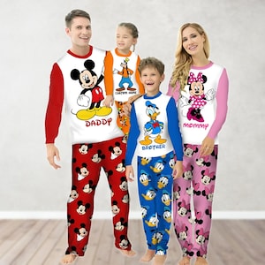 Disney Mickey Minnie Goofy Donald Pajamas Family, Mickey And Friends Pajamas Christmas, Movie Cartoon Characters Matching Pajamas Set