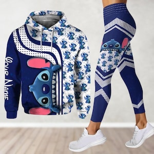 Bluza z kapturem i legginsy Custom Stitch, Koszulka Ohana Means Family, Bluza z kapturem Disney Lilo i Stitch, Bluza z kapturem Disneyworld Cartoon dla mężczyzn i kobiet