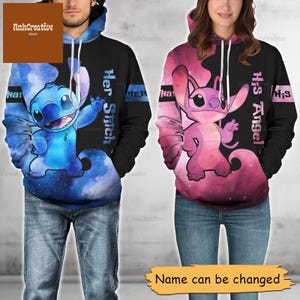 Stitch & Angel Hoodie, Custom Couple Hoodie, His Angel Her