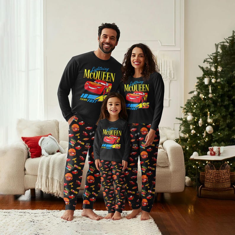 Lightning McQueen Christmas Family Pajamas Set, Disney Cars Movie Holiday Pajamas, Pixar Cars Loungewear, Racing Sweatshirt And Pants