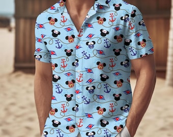Disney Cruise Button-shirt, herenshort, Mickey Mouse Minnie Hawaiiaans shirt, Mickey Cruise Hawaii-shirt, cartoon zomerstrandshirt
