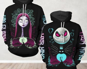 Sudaderas personalizadas de Jack y Sally para parejas, conjuntos de Disney para parejas, sudadera para él y para ella, camiseta de San Valentín para ella y él.