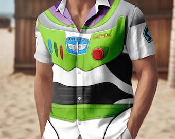 Buzz Lightyear Costume Button Shirt, Unisex Shorts, Disneybound Space Ranger Cosplay Outfit, Disney Running, Toy Story Hawaiian Shirt