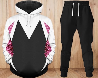 Fantasia de aranha com capuz, calça de moletom feminina Gwen Stacy Spidey, camiseta de super-heroína, camiseta de cosplay de aranha fantasma, fantasia de Halloween para presente para ela