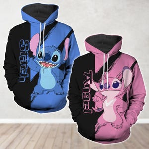 Custom Stitch And Angel Couple Hoodie, Lilo And Stitch Hoodie, Disney Movie Couple Shirt, Matching Couple Outfit, Valentines Day Gift
