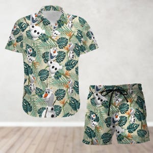 Olaf Button Shirt And Shorts, Frozen Hawaiian Shirt, Beach Shorts, Disneyworld Shirt, Disneyland Tropical Shirt, Disney Vacation Shirt