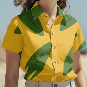 Lilo Yellow Dress Pattern Button Shirt, Lilo And Stitch Hawaiian Shirt, Lilo Costume Cosplay, Halloween Shirt,Disney Summer Beach Shirt
