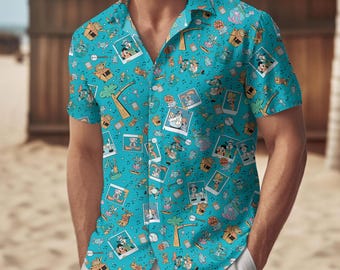 A Goofy Movie Button Shirt, Men Shorts, Disney Hawaiian Shirt, Max Roxanne Powerline Summer Beach Shirt, Magic Kingdom Family Trip Gift