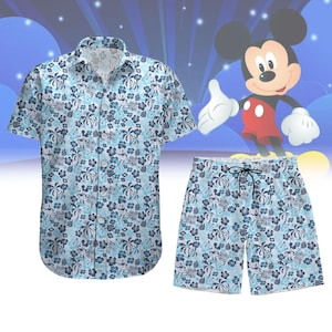 Camisa con botones de Mickey Mouse, pantalones cortos para hombre, camisa hawaiana de Mickey de Disney, camisa playera de verano con dibujos animados, camisa tropical de Disneyland, camisa hawaiana