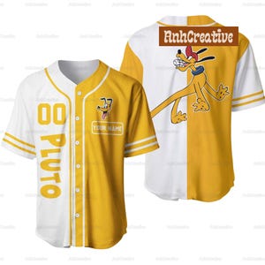 Benutzerdefinierte Disney Pluto Hund Baseball Jersey, Pluto Baseball Shirt, Pluto Jersey Shirt, Pluto Shirt, Pluto Liebhaber Geschenke, Disney Cartoon Shirt