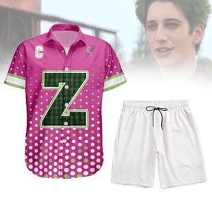 Disney Zombies 3 Costume Button Shirt, Men Shorts, Zed Necrodopolis Pink Hawaiian Shirt, Halloween Cosplay, Disneyland Outfit Apparel