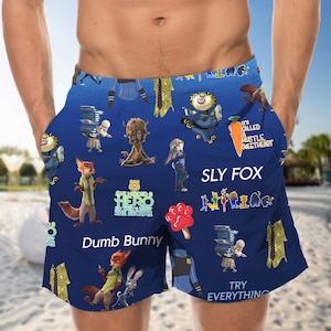 Disney Zootopia Characters Button Shirt, Disneyworld Men Shorts, Judy Hopps, Nick Wilde, Priscilla, Hawaiian Shirt, Disneyland Trip