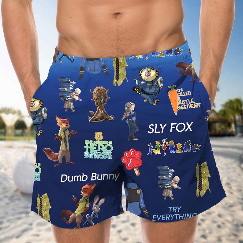 Disney Zootopia Characters Button Shirt, Disneyworld Men Shorts, Judy Hopps, Nick Wilde, Priscilla, Hawaiian Shirt, Disneyland Trip
