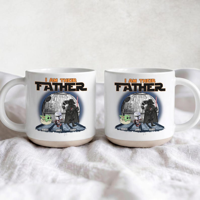 Custom I am The Father Ceramic Mug, Disney Star Wars Mug, Personalized Kid Name Darth Vader And Baby Yoda Cup, Fathers Day Gift For Dad