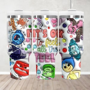 Disney Inside Out Tumbler 40Oz, It&#39;s Okay To Feel All The Fell Tumbler, Disney Family Vacation, Joy Sadness Anger Envy Coffee Tumbler