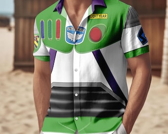 Camisa con botones de Buzz Lightyear para Halloween, disfraz de Buzz Lightyear para cosplay, camisa hawaiana de la película Toy Story, camisa hawaiana de dibujos animados de Disney
