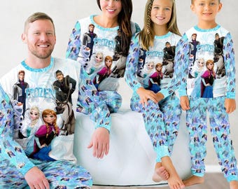 Frozen Matching Pajamas Set For Family, Disney Princess Christmas Pajamas, Elsa, Anna, Olaf, Frozen Princess Cartoon Holiday Pajamas