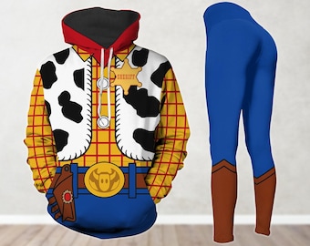 Sheriff Woody Cosplay Kostüm, Woody Hoodie, Leggings für Frauen, Toy Story Cosplay Outfit, Cowboy Shirt, Disney Shirt, Halloween Geschenke