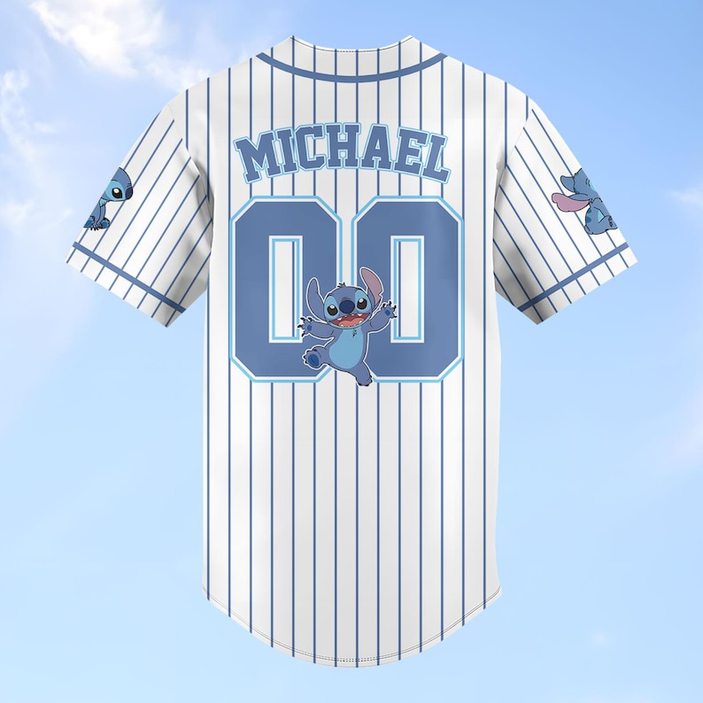 Custom Stitch Striped Baseball Jersey, Disney Lilo And Stitch Baseball Shirt, Disneyland Jersey, Disneyworld Shirt, Magic Kingdom Gifts