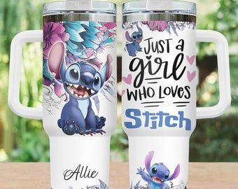 Benutzerdefinierte Stitch Tumbler 40 Unze, nur ein Mädchen, das Stitch Tumbler liebt, Disney Stitch Coffee Travel Tumbler, Thermobecher für Männer Frauen