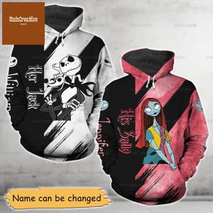 Benutzerdefinierte Jack und Sally Paar Hoodie, Disney Film passender Hoodie, sein und ihr Hoodie, Jack Skellington Shirt, Paar Geschenke für sie ihn