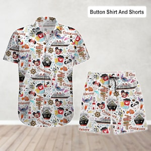 Disney Mickey Mouse Minnie Mouse Stitch And Lilo Finding Nemo Cruise Hawaiian Shirt, Men Shorts, Mickey And Friend Cruises Button Shirt
