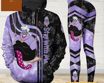 Sudadera con capucha y leggings de Úrsula, sudadera personalizada de villanos de Disney, sudadera con capucha de bruja de Disney, leggings de villanos de brujas malas, regalos de Úrsula para mujeres