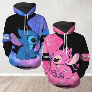 Couple Stitch And Angel Hoodie, Custom Stitch Couple Hoodie, Her Stitch His Angel Matching Shirt, Disney Valentine&#39;s Day, Couple Gift