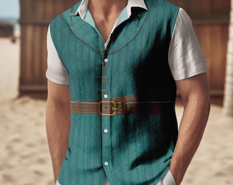 Halloween Flynn Rider Button Shirt, Men Shorts, Flynn Rider Tangled Costume Cosplay, Tangled Movie Hawaiian Shirt, Prince Hawaii Shirt