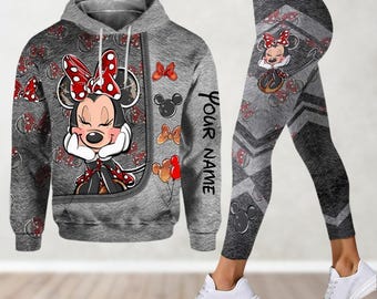 Felpa con cappuccio e leggings personalizzati di Minnie Mouse, maglietta Disneyworld, maglietta Disneyland, leggings da donna, maglietta Minnie Lover, regalo per lei, ragazze