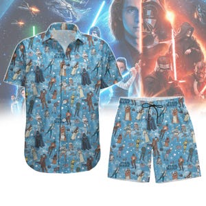 Star Wars Characters Button Shirt, Men Shorts, Star Wars Hawaiian Shirt, Movie Summer Beach Shirt, Galaxy&#39;s Edge Shirt, Disney Vacation