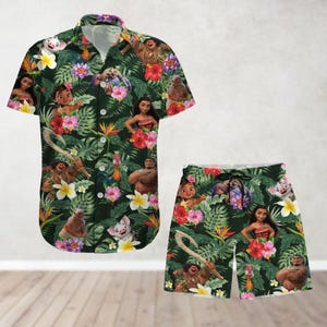 Moana Maui Pua HeiHei Floral Tropical Hawaiian Shirt, Disneyworld Button Shirt And Shorts, Disneyland Family Summer Trip, Birthday Gift